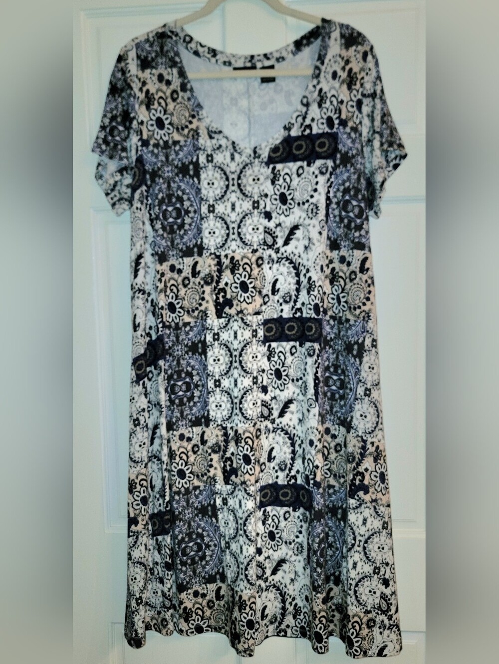 RACHEL ZOE Blue Black Patchwork Knit A-Line Dress Size 1X